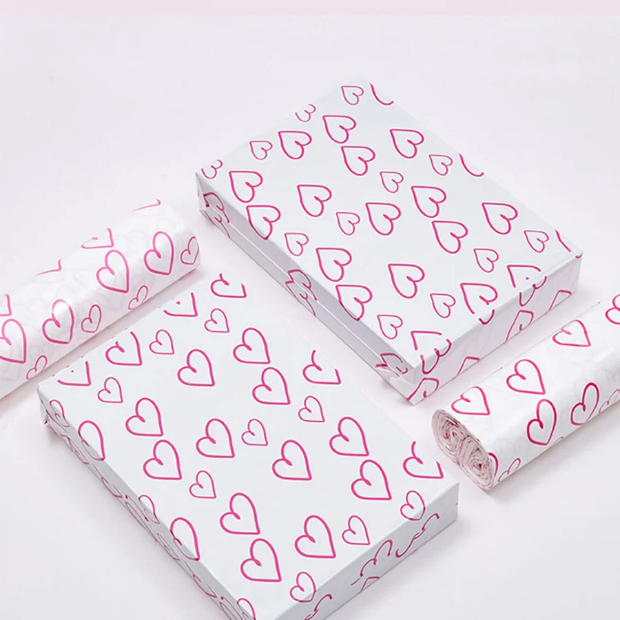 10Pcs Bow Knot And Heart Design Packaging Bags Waterproof Logistics Clothing Postal Pouch Custom Plastic Shipping Mailing Bag