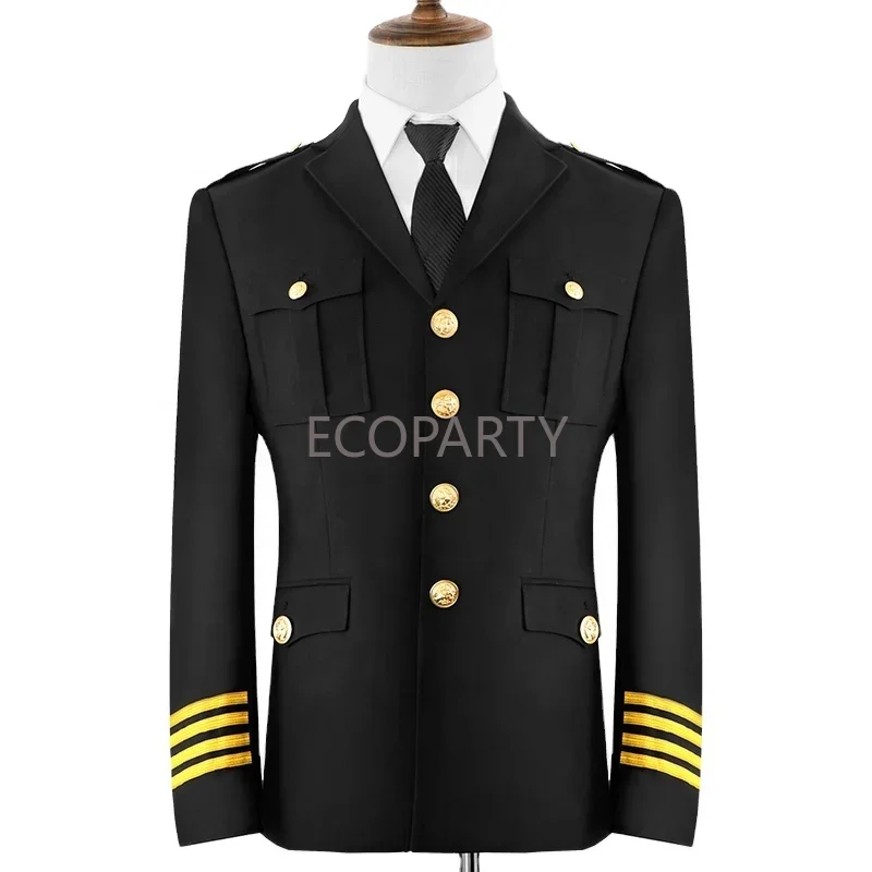 New Uniform Captain and Seafarer Clothes Men American Formal Attire Suits Jacket + Pants Aircraft Commander Mens Suits 2 Piece