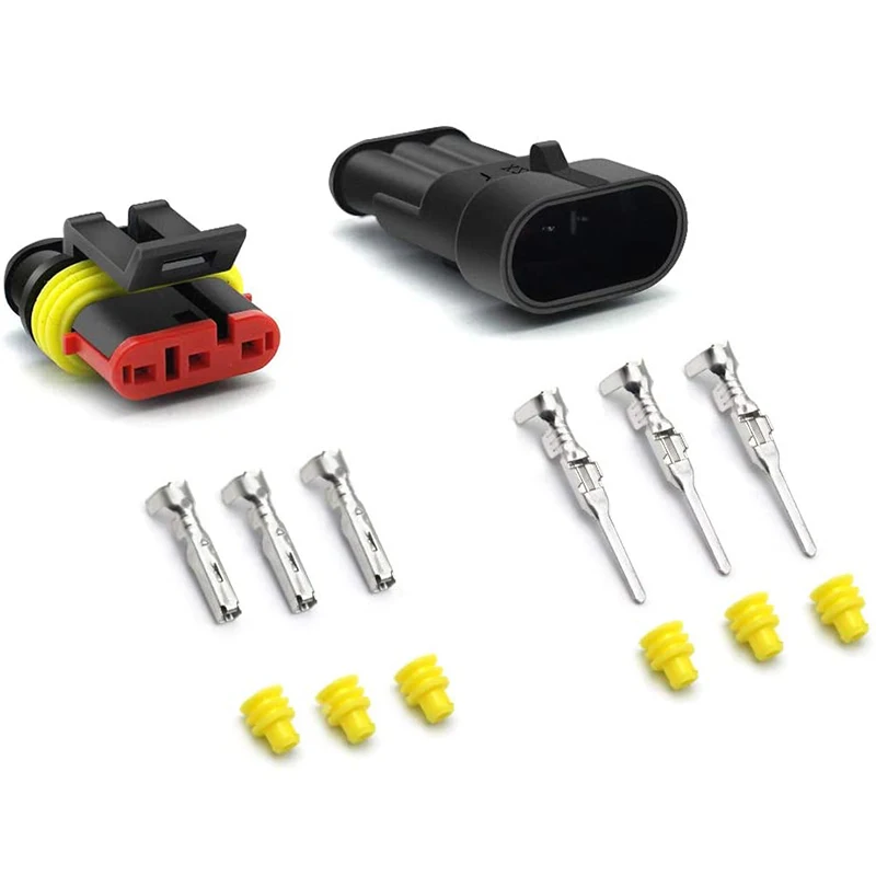 موصل كهربائي مقاوم للماء للسيارة ، موصلات طرفية ، قابس سيارة ، طريقة 3 دبابيس ، 12 عبوة