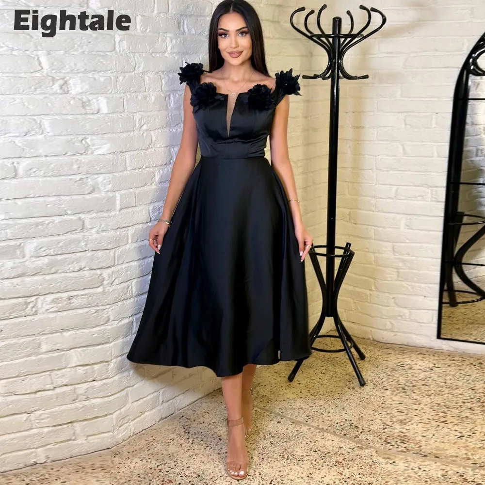 

Eightale Vintage Evening Dresses V-Neck Satin Short A-Line Prom Wedding Party Gown for Graduation Vestido De Fiesta