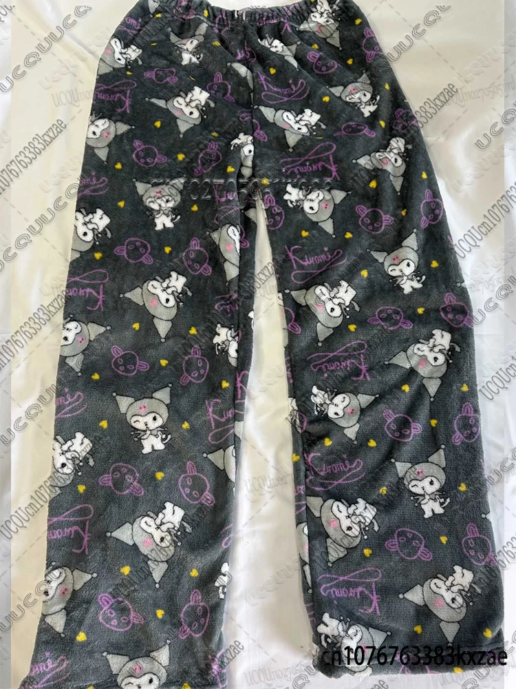 Y2K Hello Kitty Flannel Pajama Pants Cozy Lounge Wear Dorm Essential Cute Cartoon Pants Fashion Kawaii Anime Cartoon Pants
