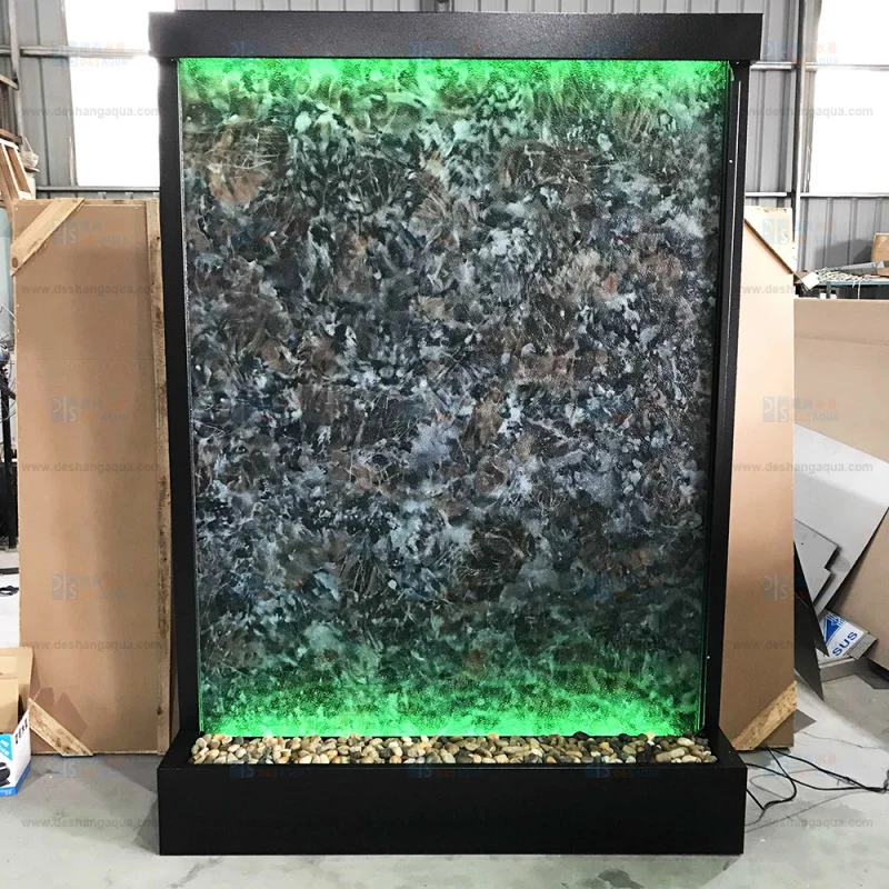 custom.2.13meters High Indoor Zen Style Waterfall Fountain Artificial Marble Glass Features Durable Metal