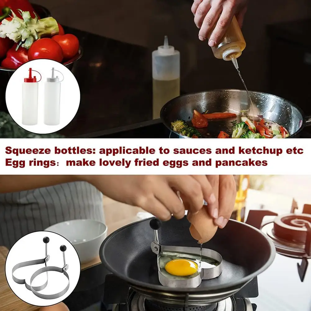 Bbq Grill Kit Professional Griddle Accessories Kit Bbq Spatula Set Egg Ring Squeeze Bottle Brush Reusable Outdoor Grill Tools