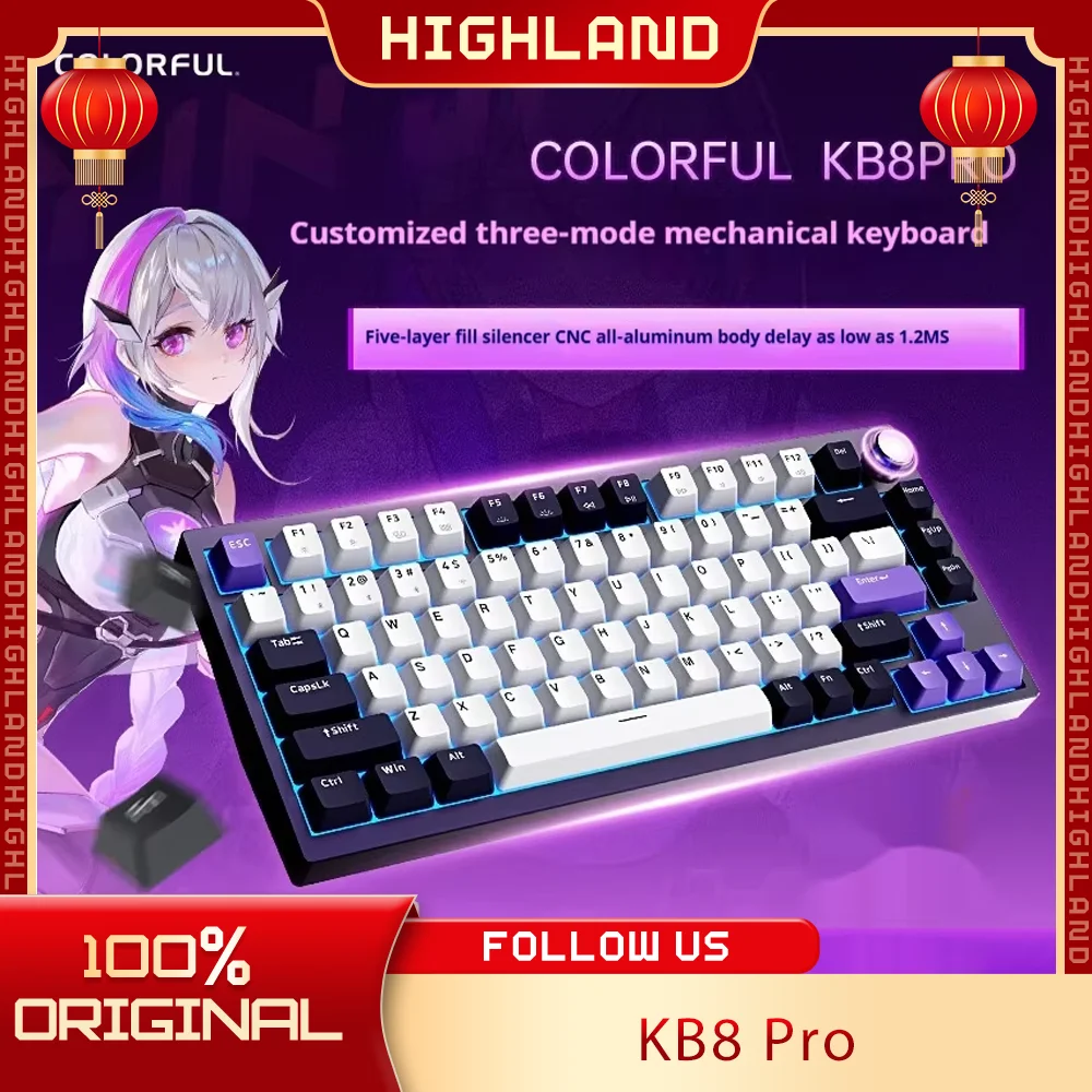 

Colorful KB8 Pro Keyboard Bluetooth Wireless Mechanical Gaming Keyboard With Knob RGB Hot Swap Aluminium Alloy Custom Accessory