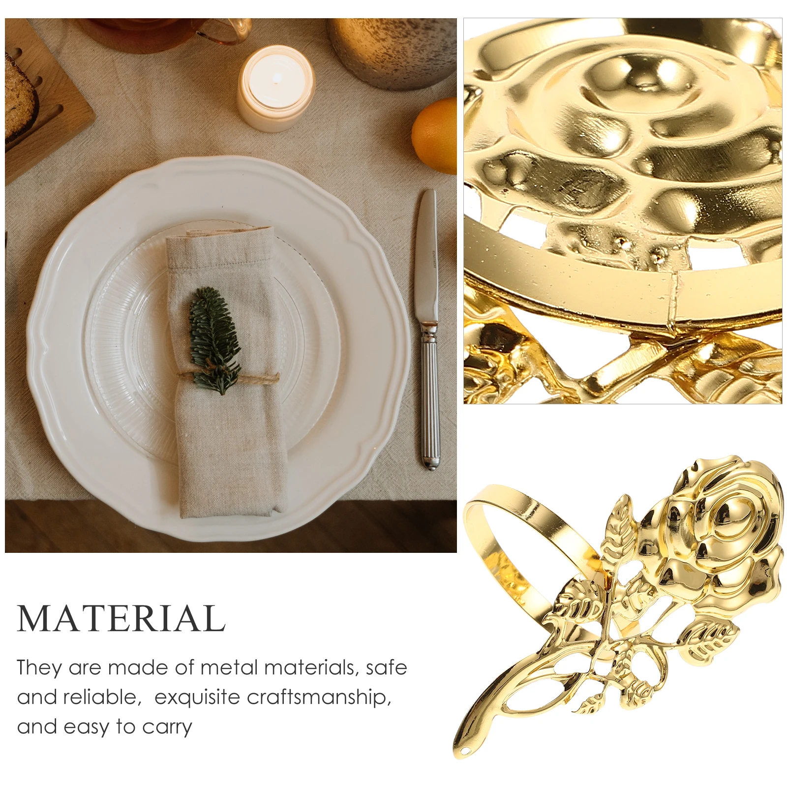 

6Pcs Metal Rose Napkin Rings Elegant Table Setting Accessory Suitable for Home Hotel Restaurant Use Rose Napkin Ring