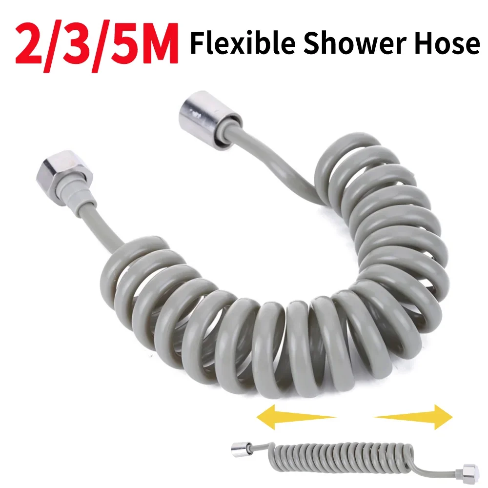 Plastic Spring Shower Hose 2/3/5M Hose Soft Bathroom Spring Tube Flexible Pipe Connector Spring Tube Bathroom Toilet Bidet Tool