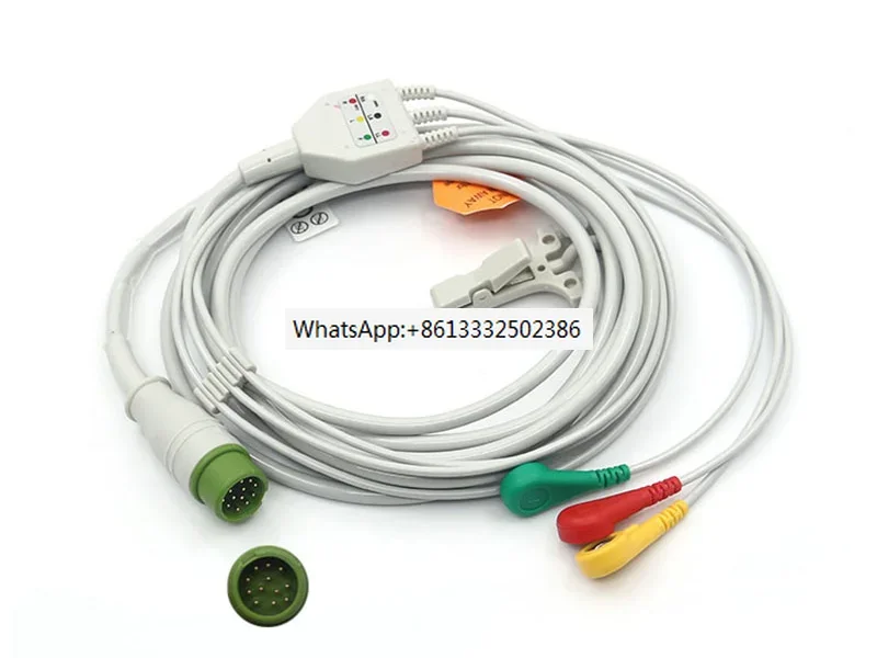 

Compatible 3Lead IEC Snap ECG Cable T5/T8 Patient Monitor 12p