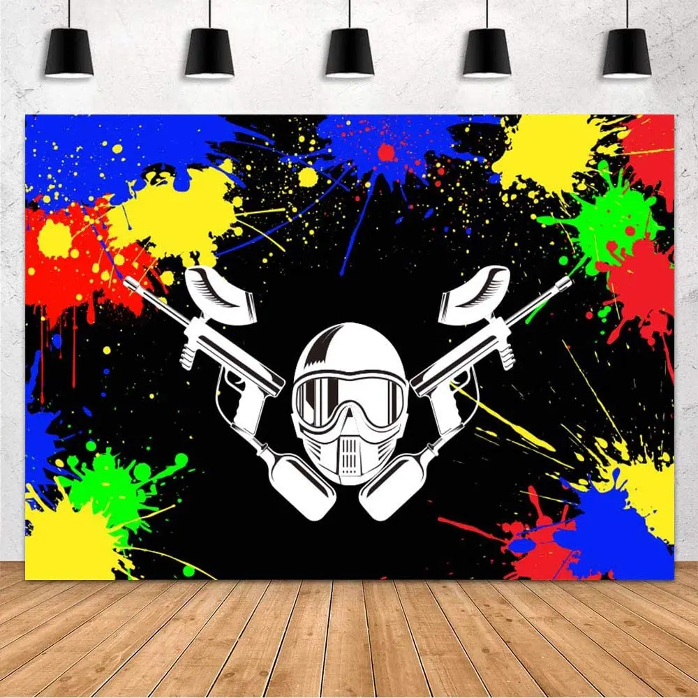 Paintball Background Party Decoration Supplies Colorful Splash Shooting Game Happy Birthday Party Photography Backdrop Banner