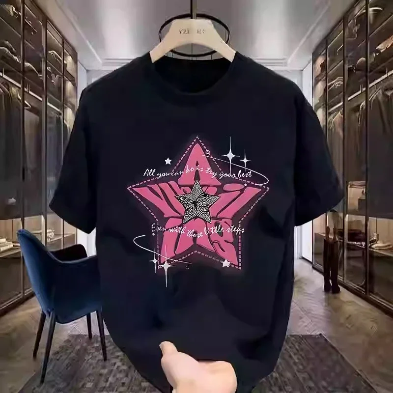 

American Heavy Couple Short-sleeved T-shirt Summer Men's Loose and Versatile Trend Design Sense Niche Trendy Casual Short