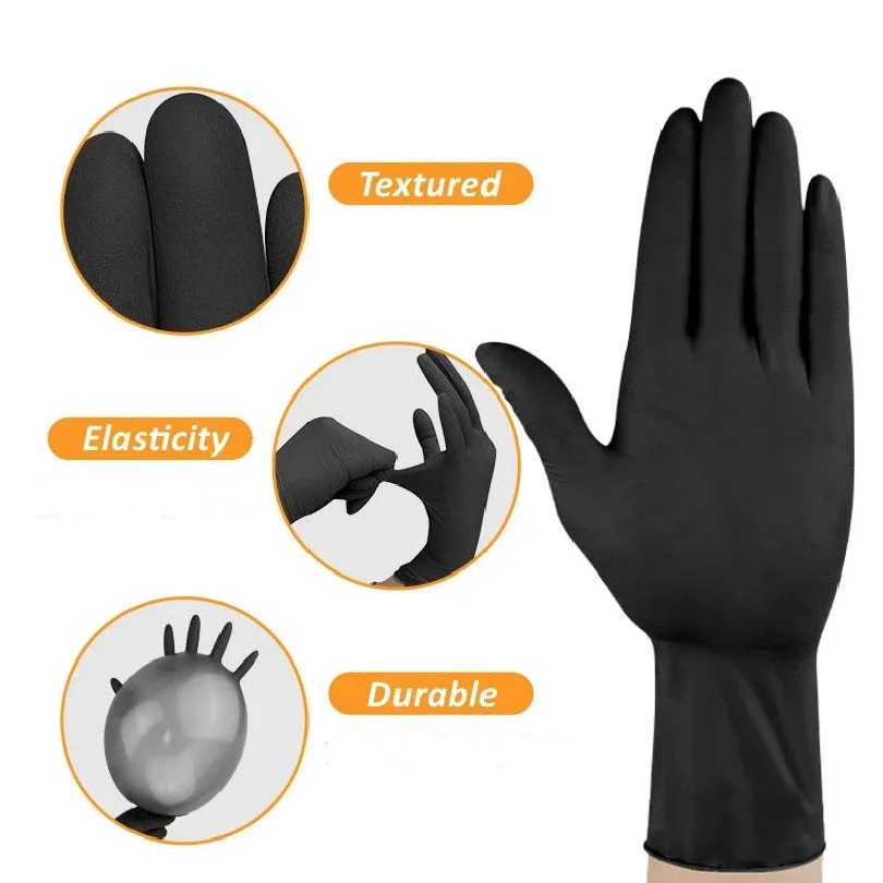 Black Nitrile Disposable Gloves for Work Latex Free Home Cleaning Glove Textured Mechanic Tattoo Hair Dye Beauty