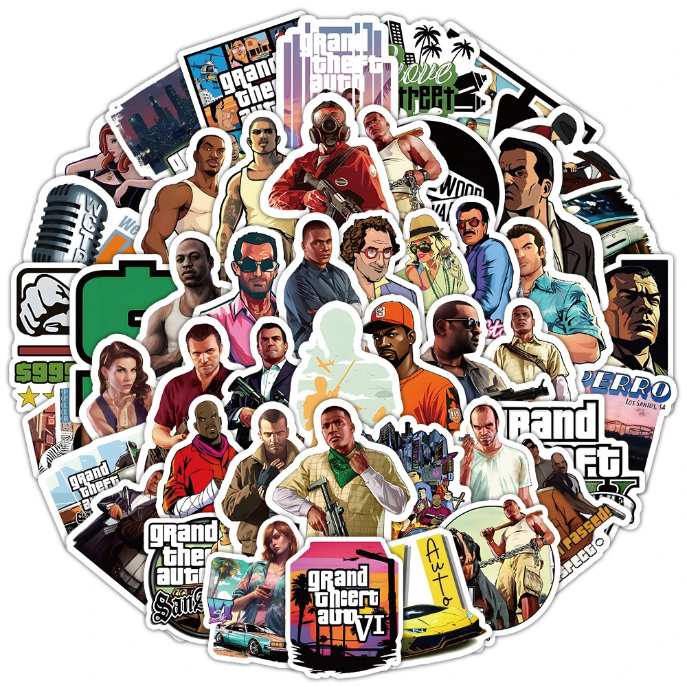 10/30/50pcs Grand Theft Auto GTA Game Stickers Cool Cartoon Graffiti Decal DIY Phone Case Skateboard Notebook Waterproof Sticker