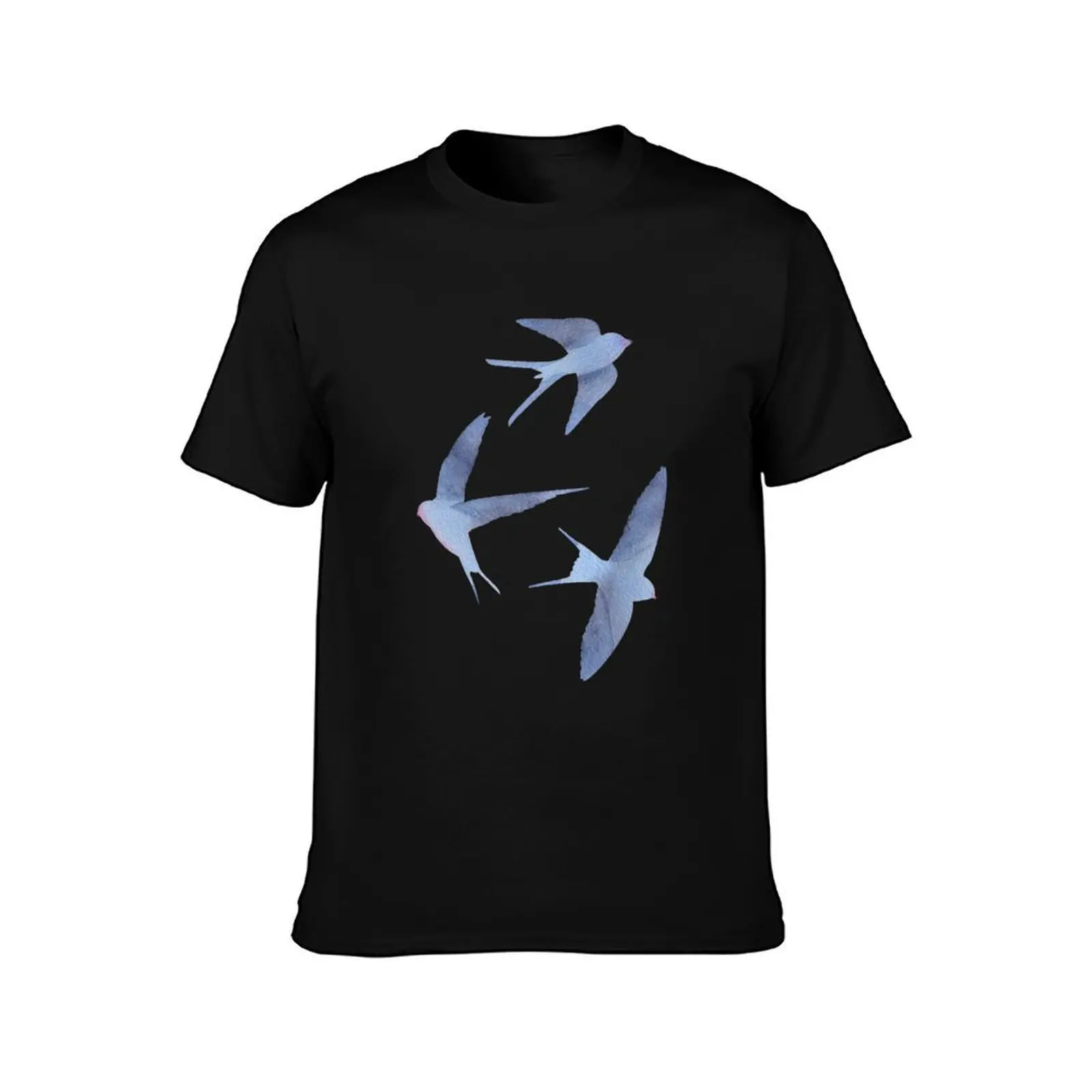 Watercolour Swallows/ Birds in Flight T-Shirt, Summer Casual Cotton Tee, Oversized Streetwear Tops, Vintage Graphic Print