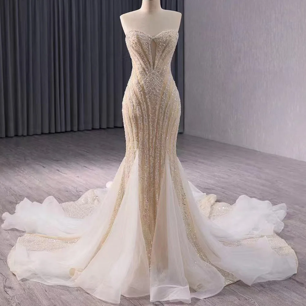 

Роскошное вечернее платье для выпускного вечера в форме сердца без рукавов со шнуровкой сзади, расшитое жемчугом и блестками, подходит для настройки 2026