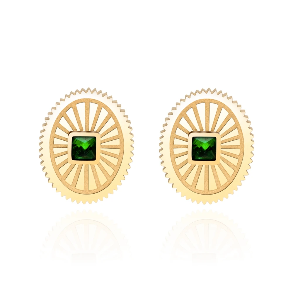 

WILD & FREE Trendy Stainless Steel Zircon Stud Earrings For Women Vintage Gold Color Mechanical Style Punk Hip Hop Jewelry