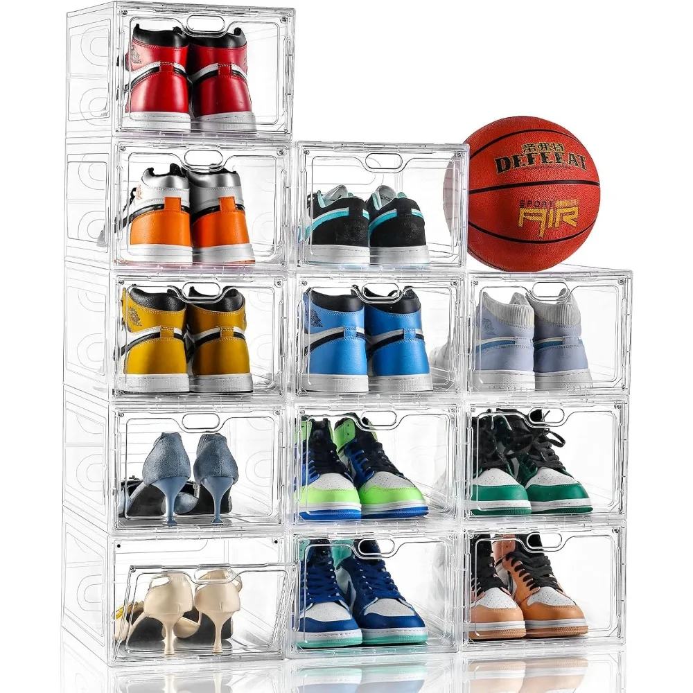 Shoe Boxes,Set of 12, Shoe Storage Boxes Clear Plastic Stackable For Closet, Sneaker Storage, Shoe Organizer with Magnetic Door