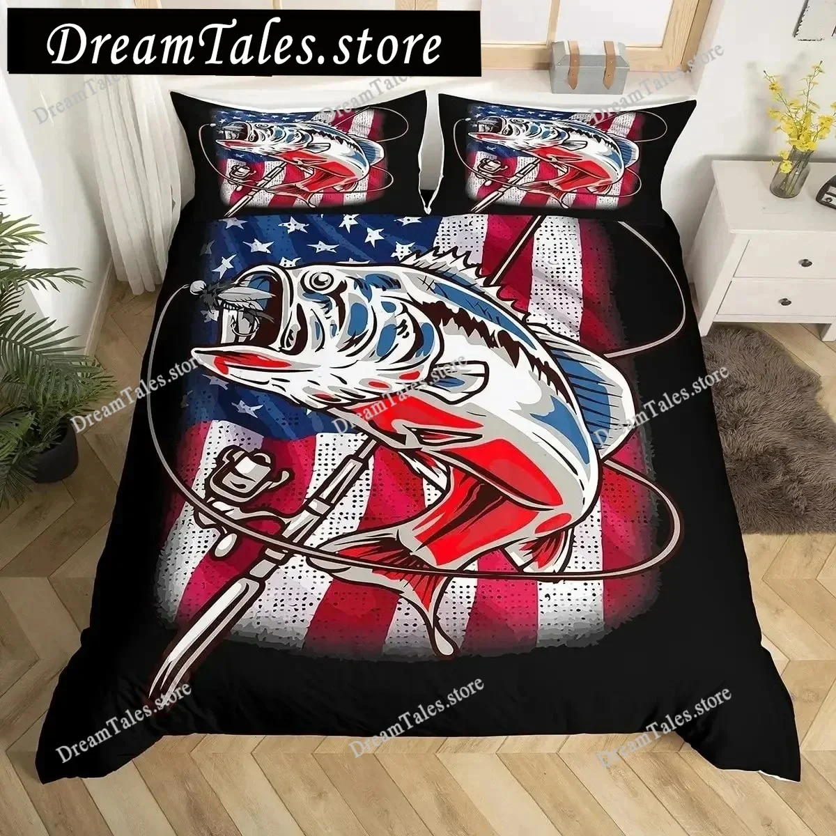Pike Fish Bedding Striped Bass Big Pattern Hunting and Fishing Themed Duvet Cover for Boys BedRoom Decorations for Teens741