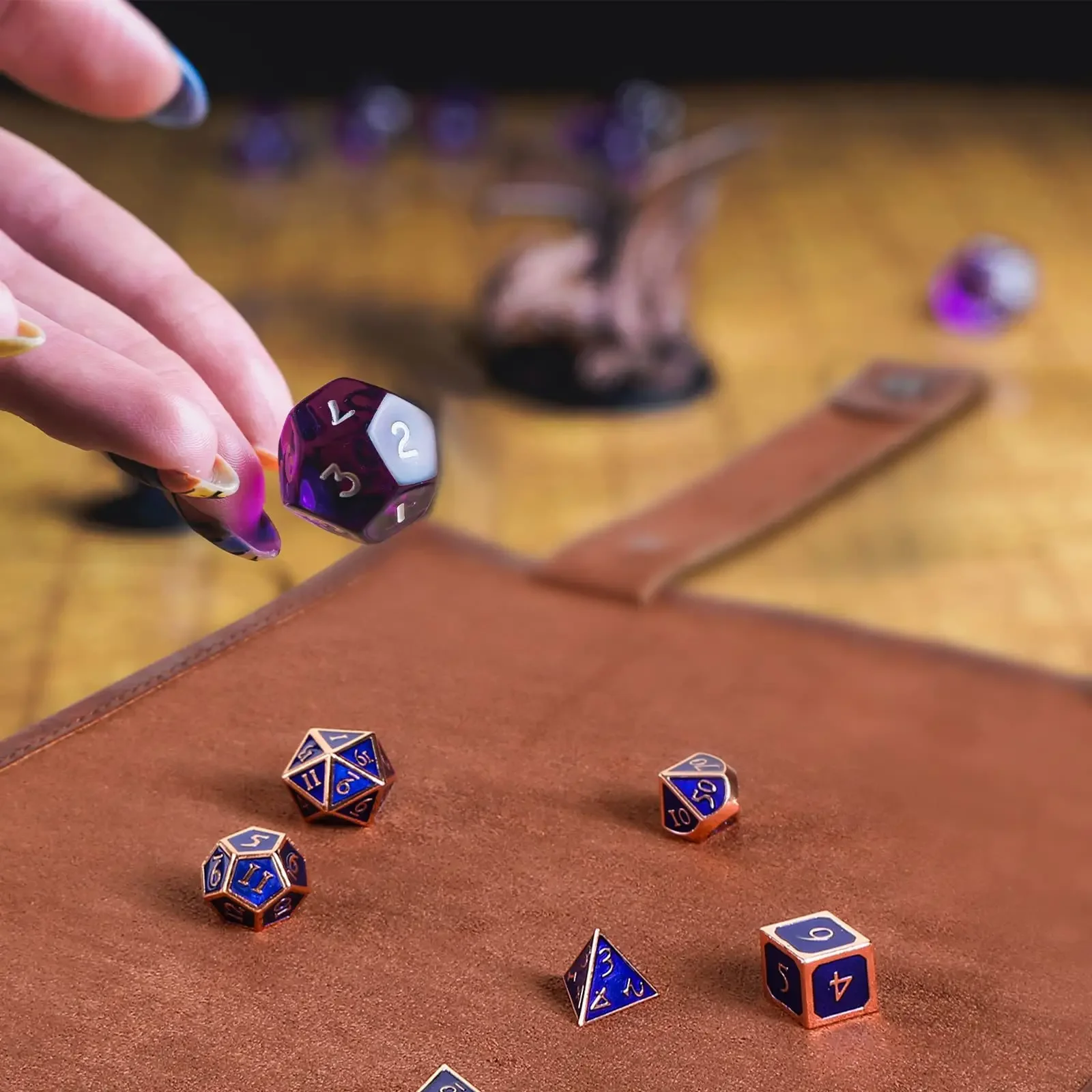 للطي النرد صينية المتداول حصيرة مع سستة بولي Leather الجلود التمرير النرد حقيبة حامل النرد متعدد السطوح الحقيبة ل DND RPG النرد حقيبة التخزين #5