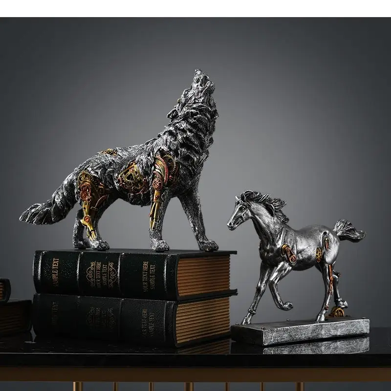 Imagem -05 - Resina Mecânica Cavalo Artesanato Ornamentos Escultura Animal Abstrato Moderno Home Decoração Engrenagem Prata Figuras Acessórios