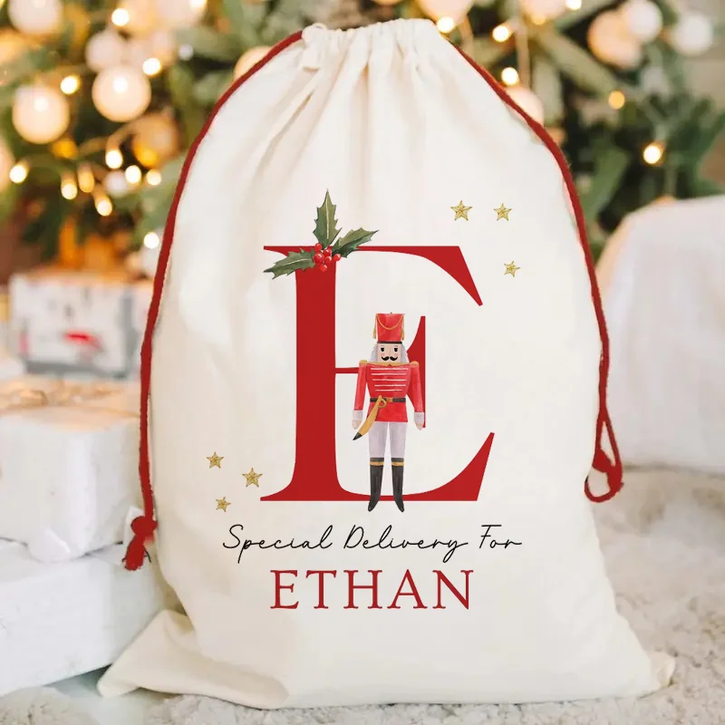 Bolsa de Regalo Personalizada con Diseño de Cascanueces o Bailarina, Bolsa de Santa Claus con Iniciales Personalizadas, Monograma, Bolsa de Regalo Navideña