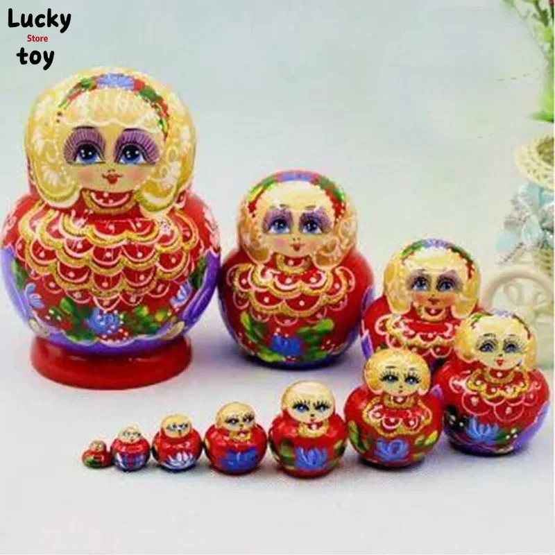 10 Layer Hand Painted Carving Russian Wooden Nesting Dolls Top Grade 10pcs DIY Basswood Fashion Matryoshka Dolls DIY Toys L30