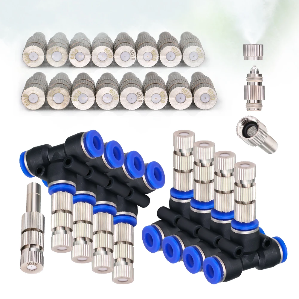 10PCS 6mm Misting Nozzle with Built-in Filter Quick Push Connecter Slip Lock Spray Atomization for Garden Outdoor Cooling System