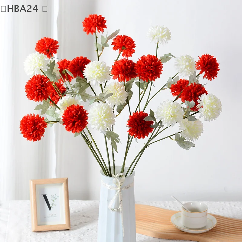 3 Heads Artificial Flowers Ball Chrysanthemum Hydrangea Home Decor Green Plant Bouquet Bridal Bouquet DIY Wedding Decoration