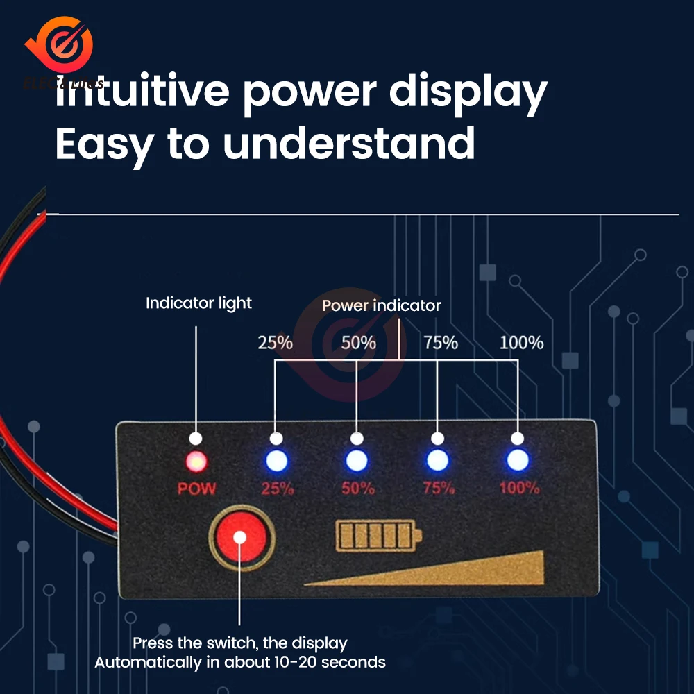 3S 12 V Lithium-Batterie Power Display Board Wasserdichte Panel 5 LED Power Anzeige Lichter Mit Verpolungsschutz