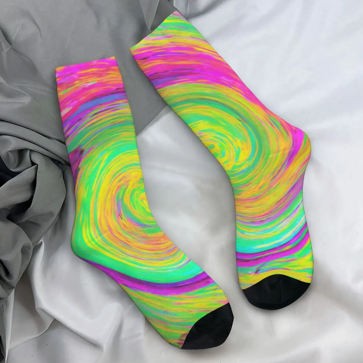 Yellow Liquid Swirl Socks Groovy Abstract Harajuku Stockings Unisex Comfortable Running Socks Winter Design Anti Skid Socks