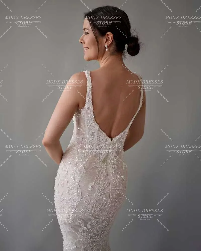 MODX Abito da sposa a sirena con spalline in pizzo di lusso Abito da sposa Lunghezza pavimento Abiti personalizzati Novias Boda Donna