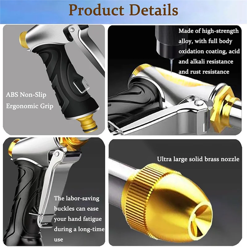 

Upgraded Garden Hose Nozzle, Metal Spray Gun With Full Copper Nozzle, High Pressure Water Hose Nozzle Spray Head