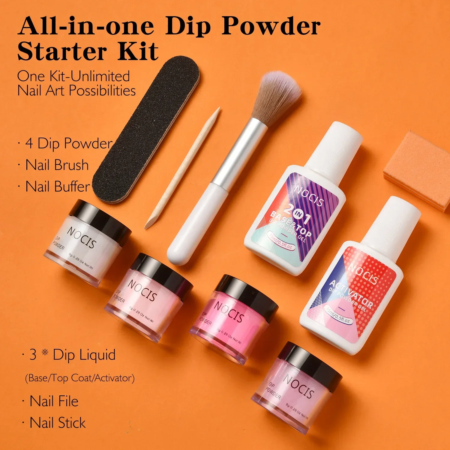 Ice Beauty-Dip Powder Nail Starter Kit, Starter System com Conjunto de Líquidos Essenciais, Ativador de Base Top Coat, Nail Art Manicure, DIY