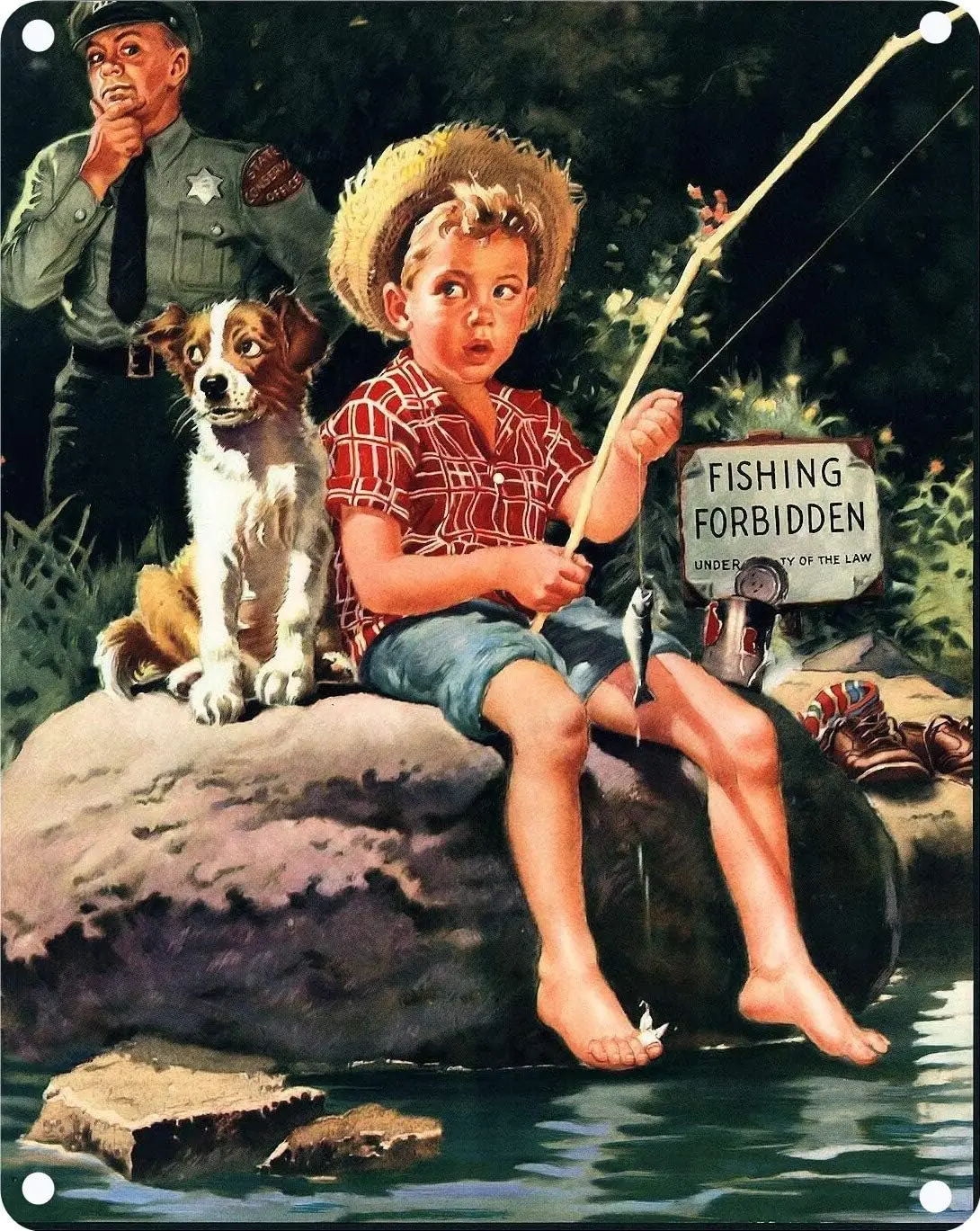 1p,Tin Sign For Vintage Poster 1950s Trouble Brewing Boy Fishing Metal Sign  Inch Retro Home Kitchen Office Garden Garage Wall D