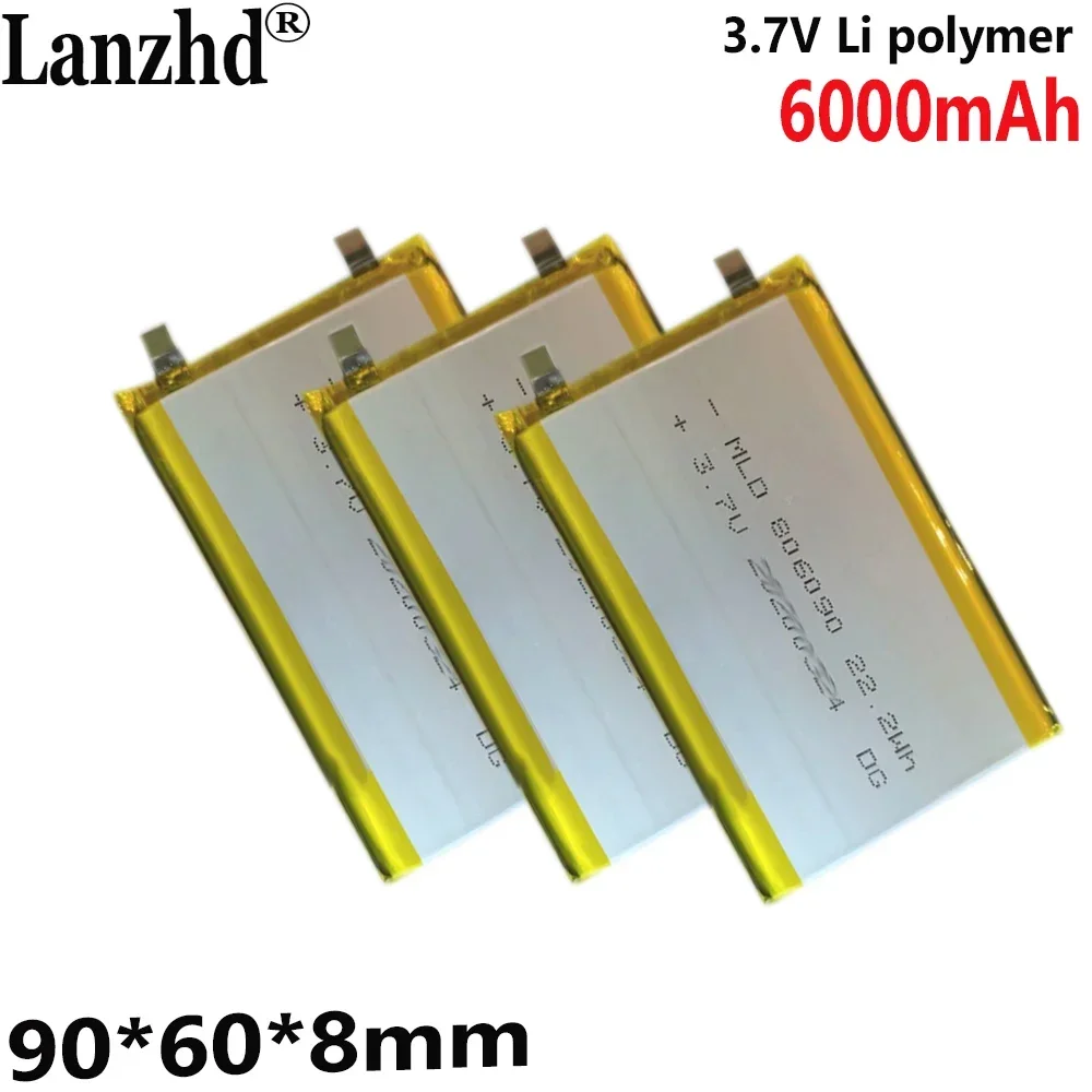 3.7V polymer lithium battery 6000MAH 806090   For Power bank battery  mobile power storage device LED light