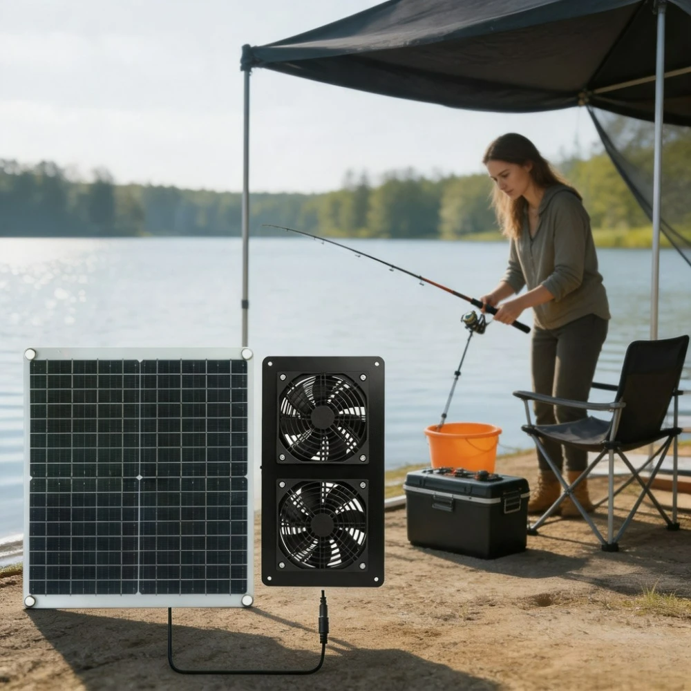 Solar Monocrystalline Panel Dual Exhaust Fan 30W IP65 Waterproof High Light Utilization Vent Fan for Chicken Coop Greenhouse RV