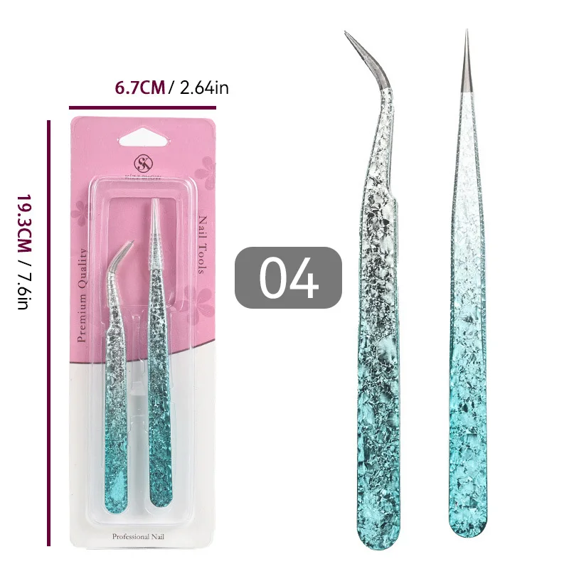 2 Stks/set Wimpers Pincet Roestvrij Staal Voor Wimpers Uitbreiding Make-Up Tools Nail Art Accessoires Strass Picker Tools