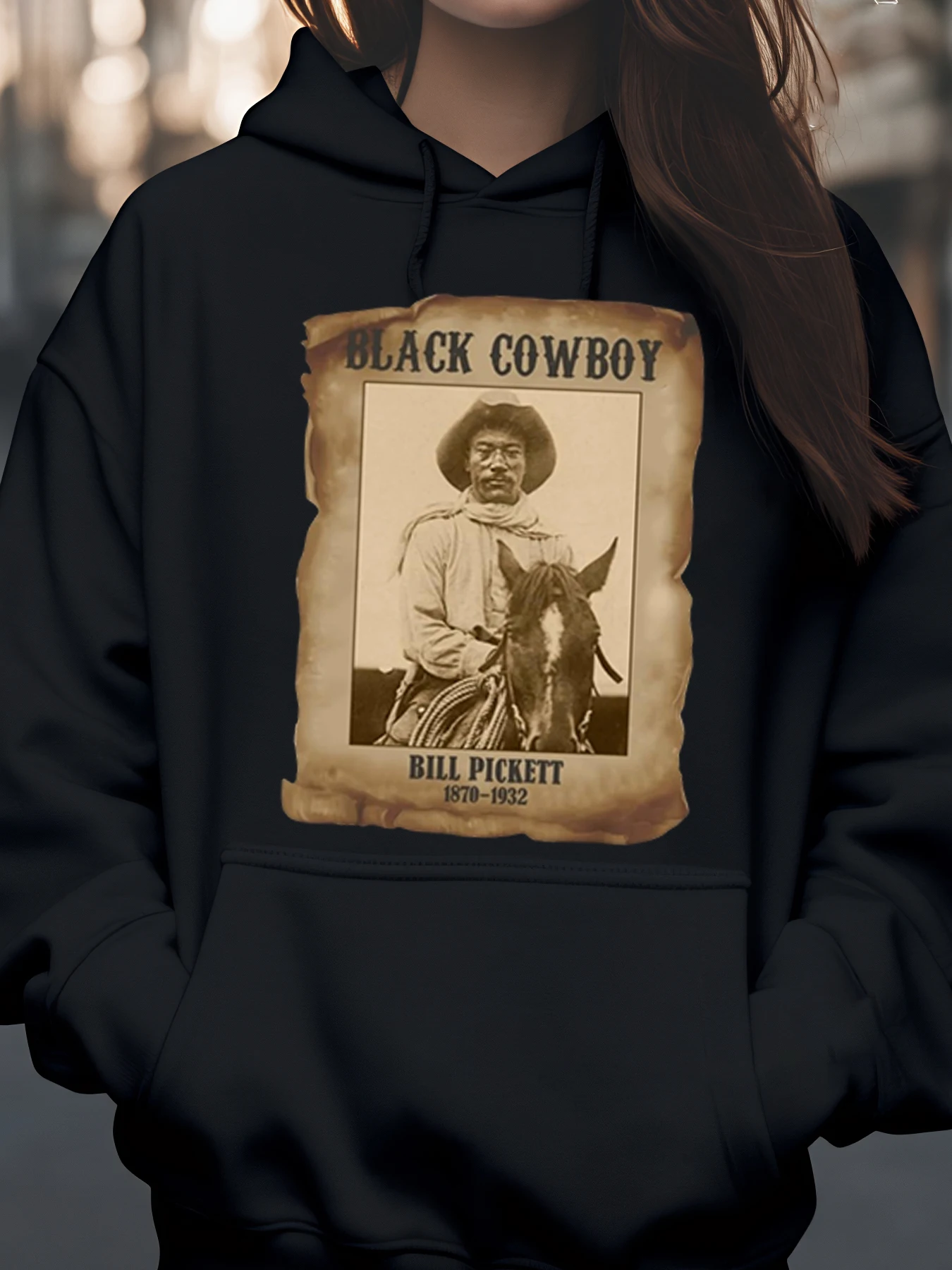 

Черная ковбойская толстовка с капюшоном с портретом Билла Пикетта в западной тематике, повседневная одежда унисекс, уличная одежда