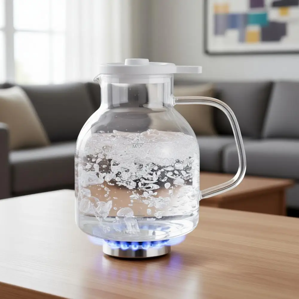 

Стеклянный чайник с трельником – 100% без пластика, премиальное боросиликатное стекло, емкость 56 унций (7 чашек), подходит для использования на плите, без свинца и кальция