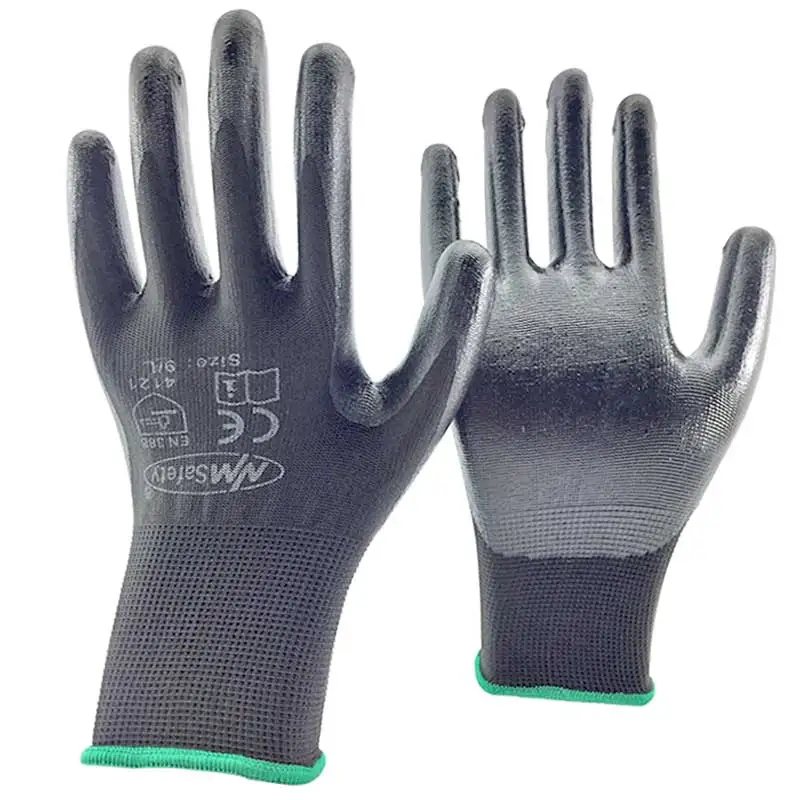 NMShield Safety Work Hand Protection Gloves for Gardening Household with13 Gauge Polyester Liner Coated Nitrile Palm Glove.