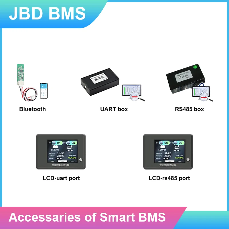 JIABAIDA Smart BMS Accessories BT Module UART RS485 LCD Displayer For Lithium Battery Lifepo4 Li-ion With Communication Function