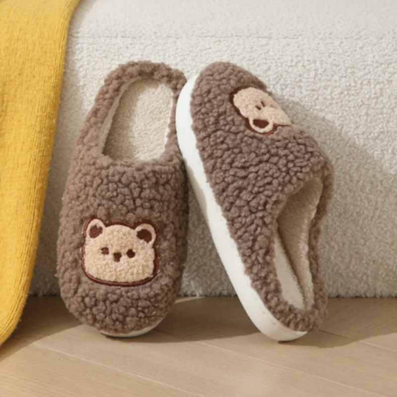 

Домашние тапочки с облаком, женские шлепанцы с мультяшным медведем, зимние теплые плюшевые домашние домашние повседневные женские шлепанцы на плоской подошве