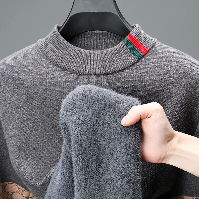 Suéter de manga larga para hombre, cuello semialto, otoño e invierno, con base estampada de moda, lujo ligero y de moda