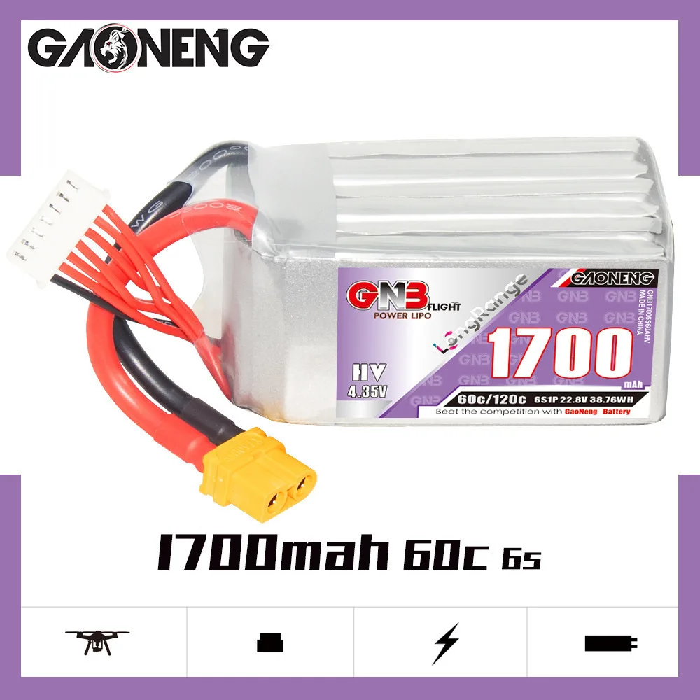 4Pcs GNB 6S 1700mAh 22.8V 60C/120C Lipo Battery for Drone Remote Controlled FPV Quadcopter Helicopter Aircraft Parts 6S Battery