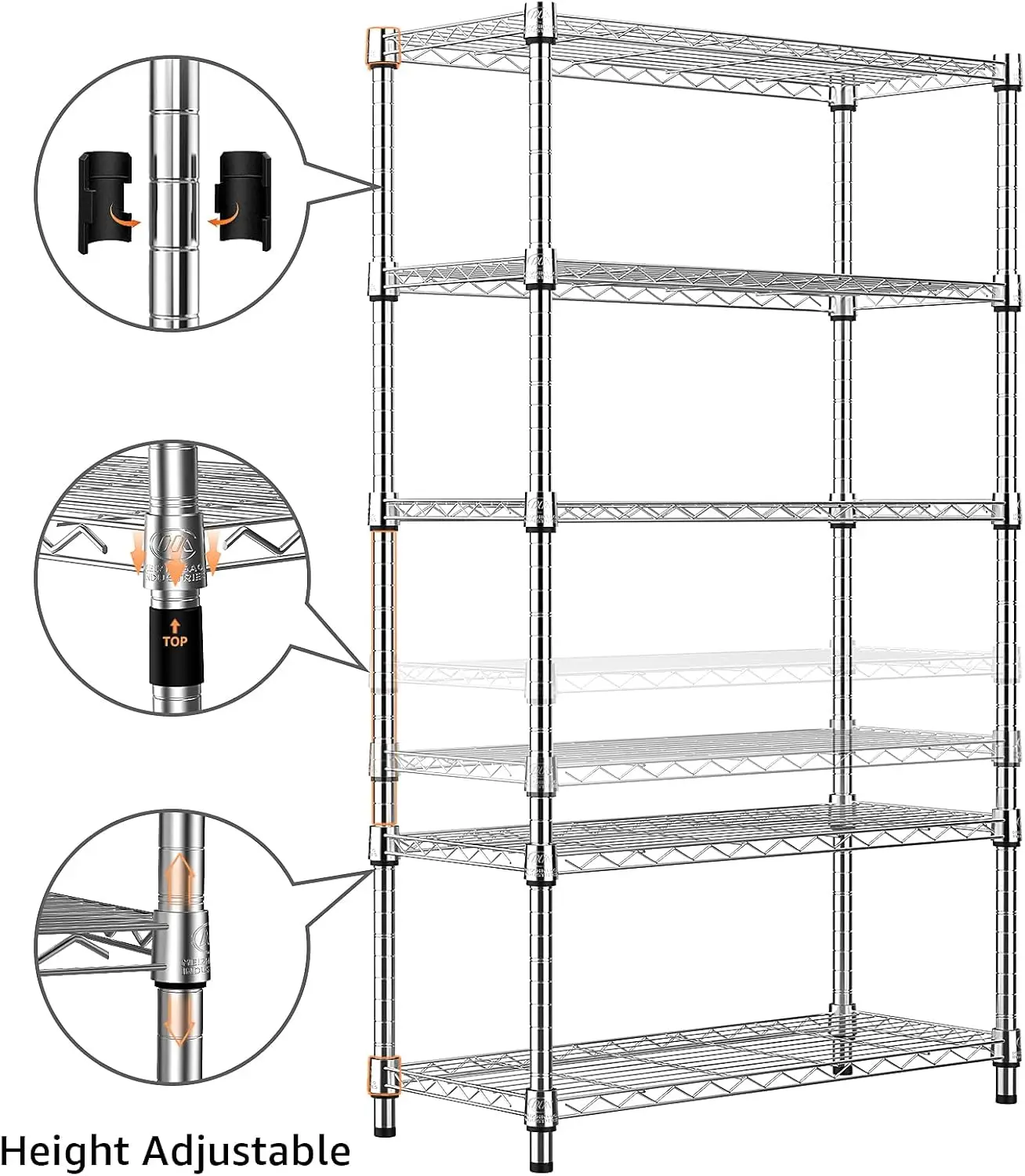 1250 lbs Steel Heavy Duty 5-Tier Utility Shelving Unit Steel Organizer Wire Rack for Home,Kitchen,Office,Chrome