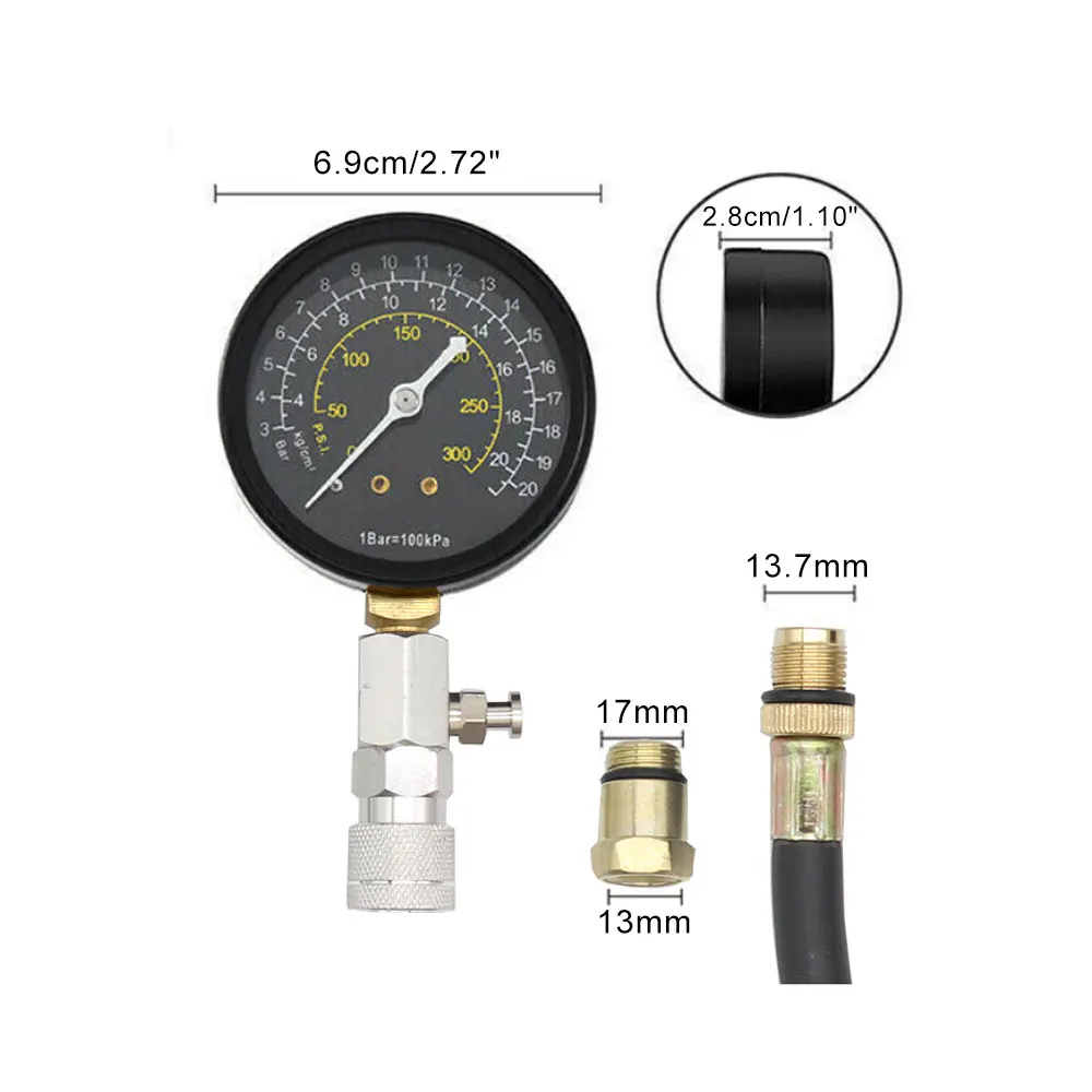 

1 шт. автомобильный манометр 0-300PSI, тестер для проверки цилиндров двигателя, инструмент для испытания на сжатие воздуха, диагностический ремонтный набор инструментов