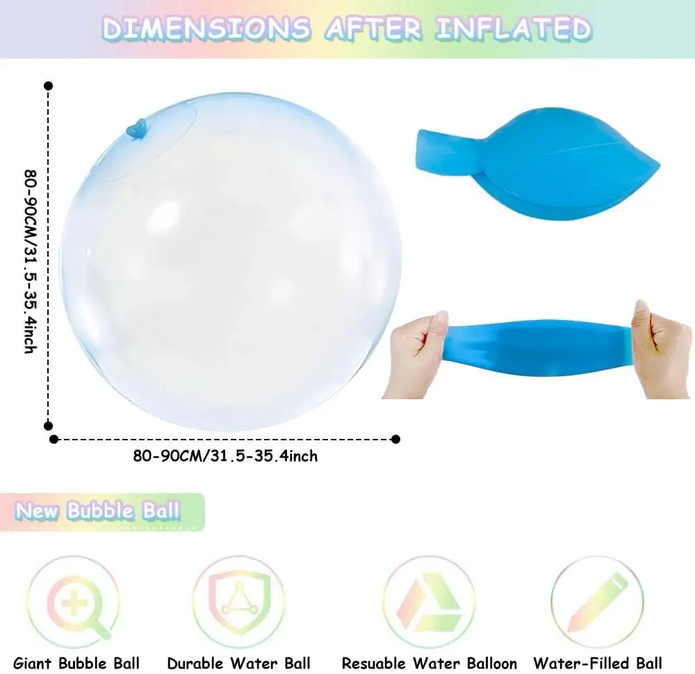 Bolas infláveis da bolha de 2 pces 80cm, balões de água para brinquedos ao ar livre da criança, bola de praia para crianças jogos de quintal presente de água de verão