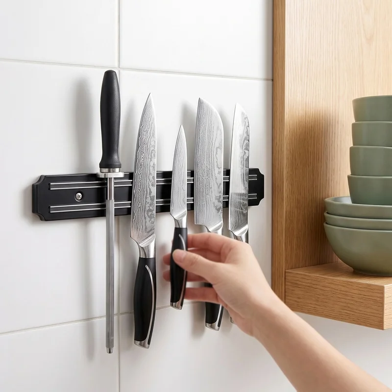Magnetic Knife Rack for Kitchen, Wall-Mounted Magnetic Knife Holder, Magnetic Iron-Absorbing Knife Storage Rack, Storage Tool