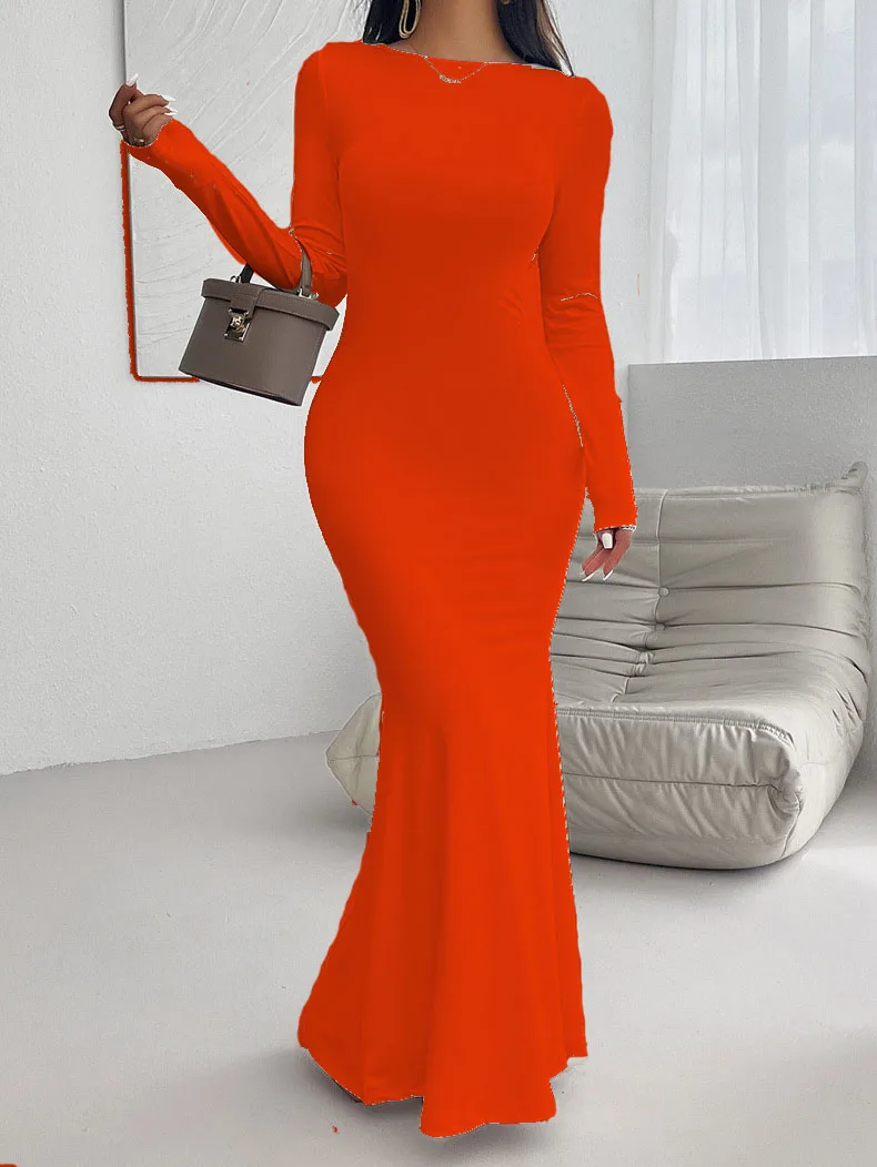 2025 Autunno Inverno Abbigliamento donna Sexy Slim Girocollo Tinta unita Abiti a maniche lunghe Vestido Plus Size 9XL 8XL 7XL 6XL