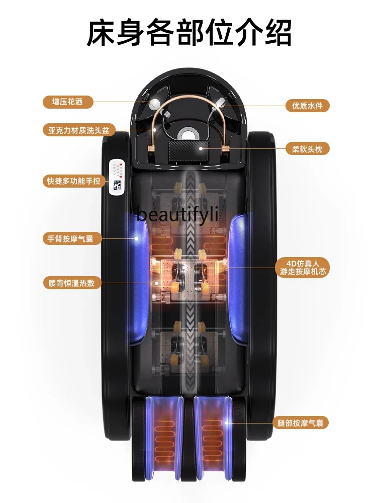 Cama elétrica inteligente automática do champô da massagem, tratamento principal do salão de beleza do barbeiro, fumigação da circulação da água