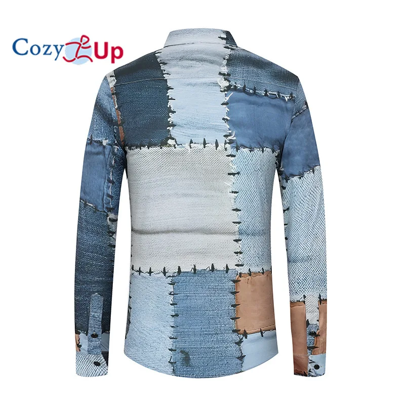 Men's lapel non ironing long sleeved shirt, digital washed printed street fashion shirt