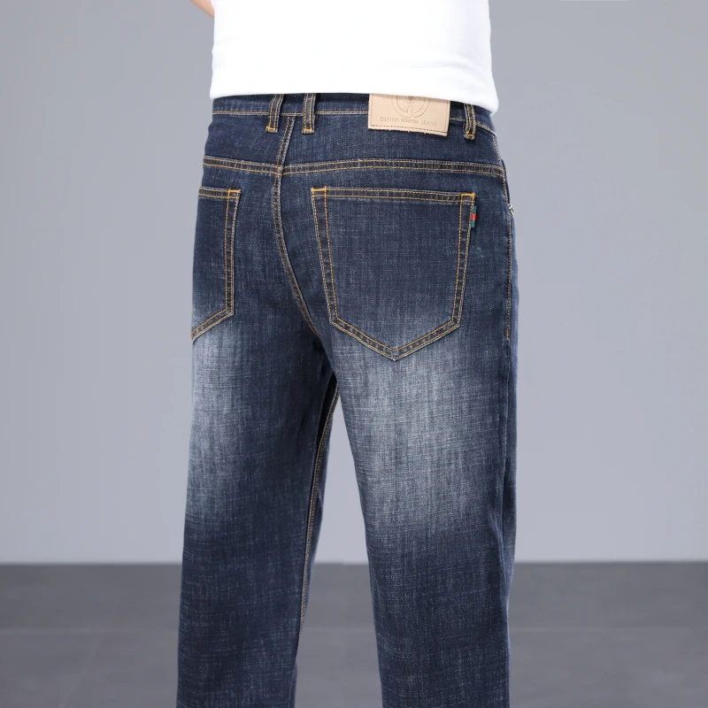 

Classic Ribbons Men's Slim Straight Lightweight Stretch Jeans 2026 Summer Business Casual Classic Retro Thin High Waist Pants